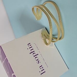 Lia Sophia "Trance" Textured Matte Gold Tone Wide Cuff Bracelet